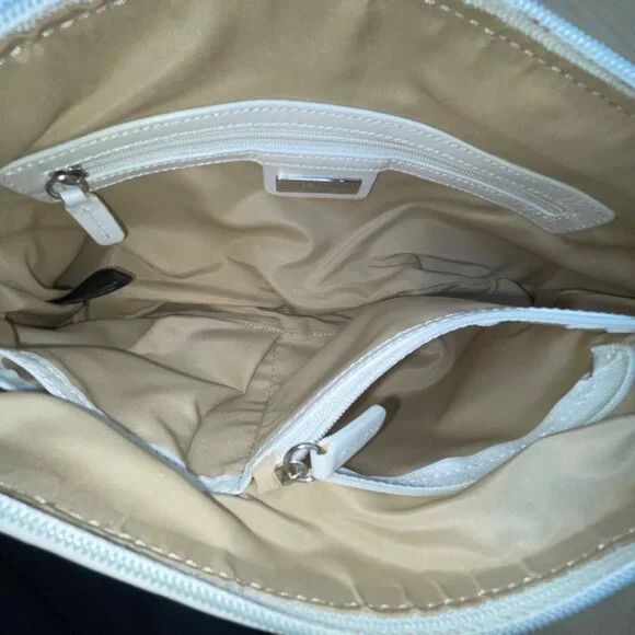 Alfani Womens White Leather Woven Zip Closure Designer Handle Shoulder Bag - Picture 12 of 14